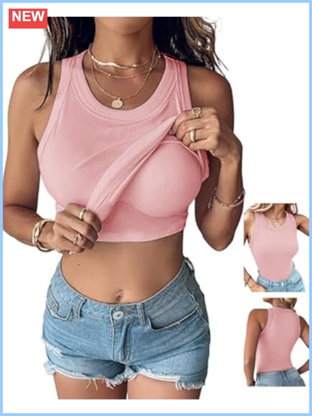 Women's Racerback Ribbed Tank Top with Built-In Bra